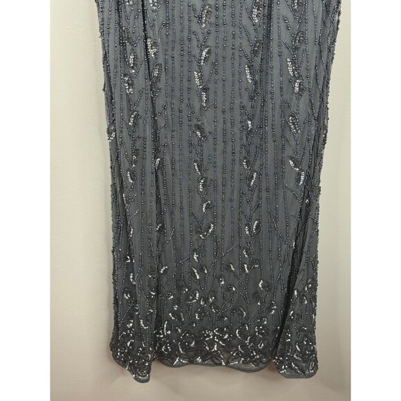 NWT Mac Duggal 5939 Cape Sleeve Embellished Midi Dress Pewter Size 14W - Picture 6 of 9